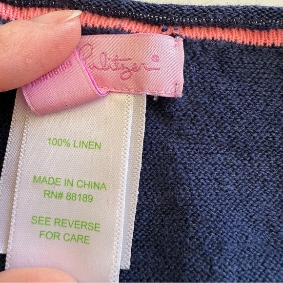 Lilly Pulitzer- 100% Linen V Neck Sweater-Spring-Nautical-Pull over-Women’s M - Picture 11 of 13